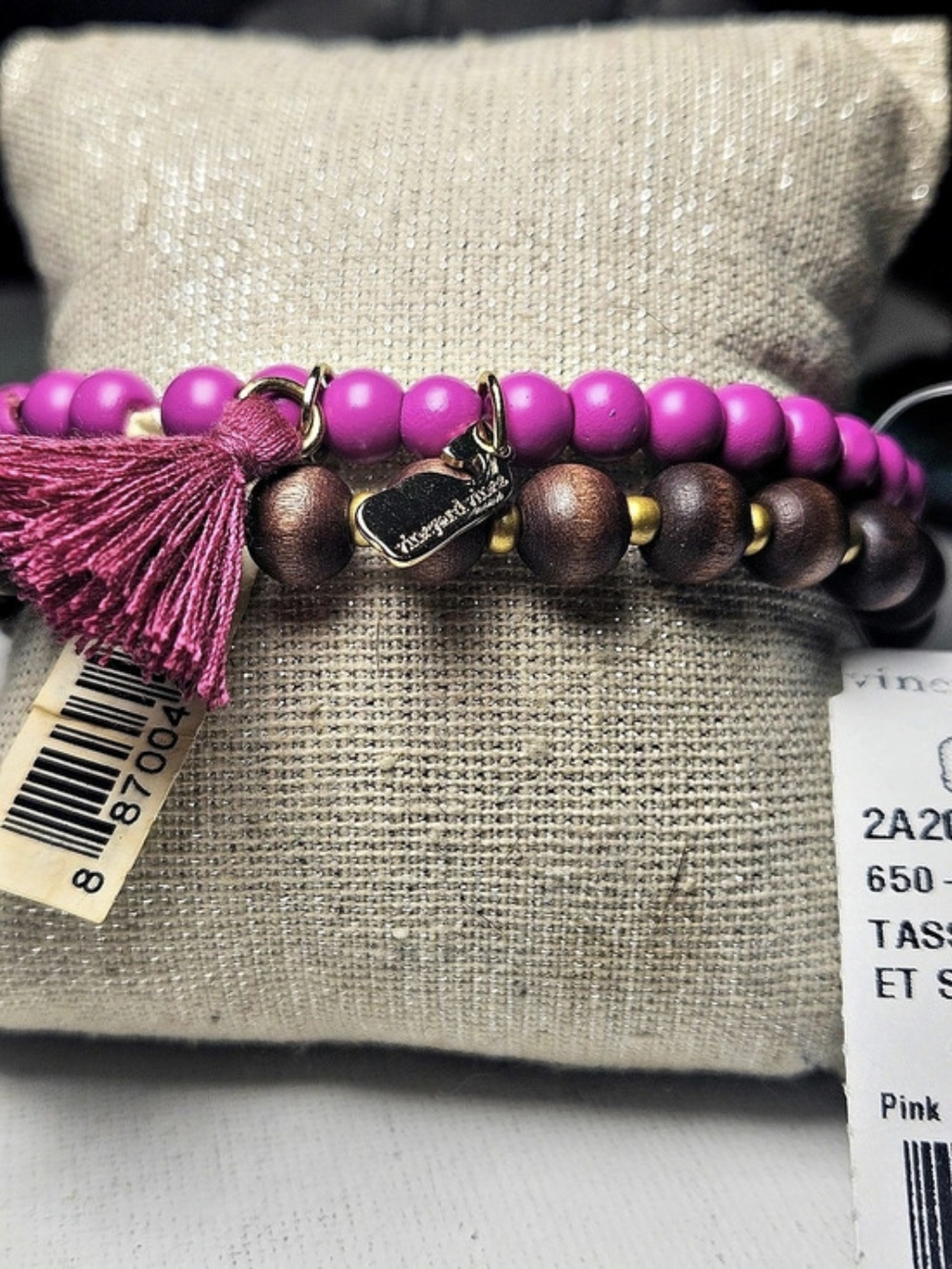 Vineyard Vines Tassel Wood Bracelet Set Pink & Brown Bracelet Set NWT